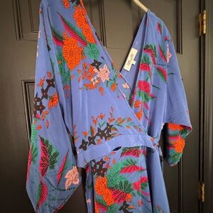 Diane Von Furstenberg Blue Floral Wrap Midi Dress sz small
